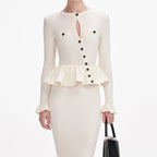 Cream Asymmetric Knit Midi Dress
