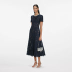 Navy Lace Embellished Midi Dress