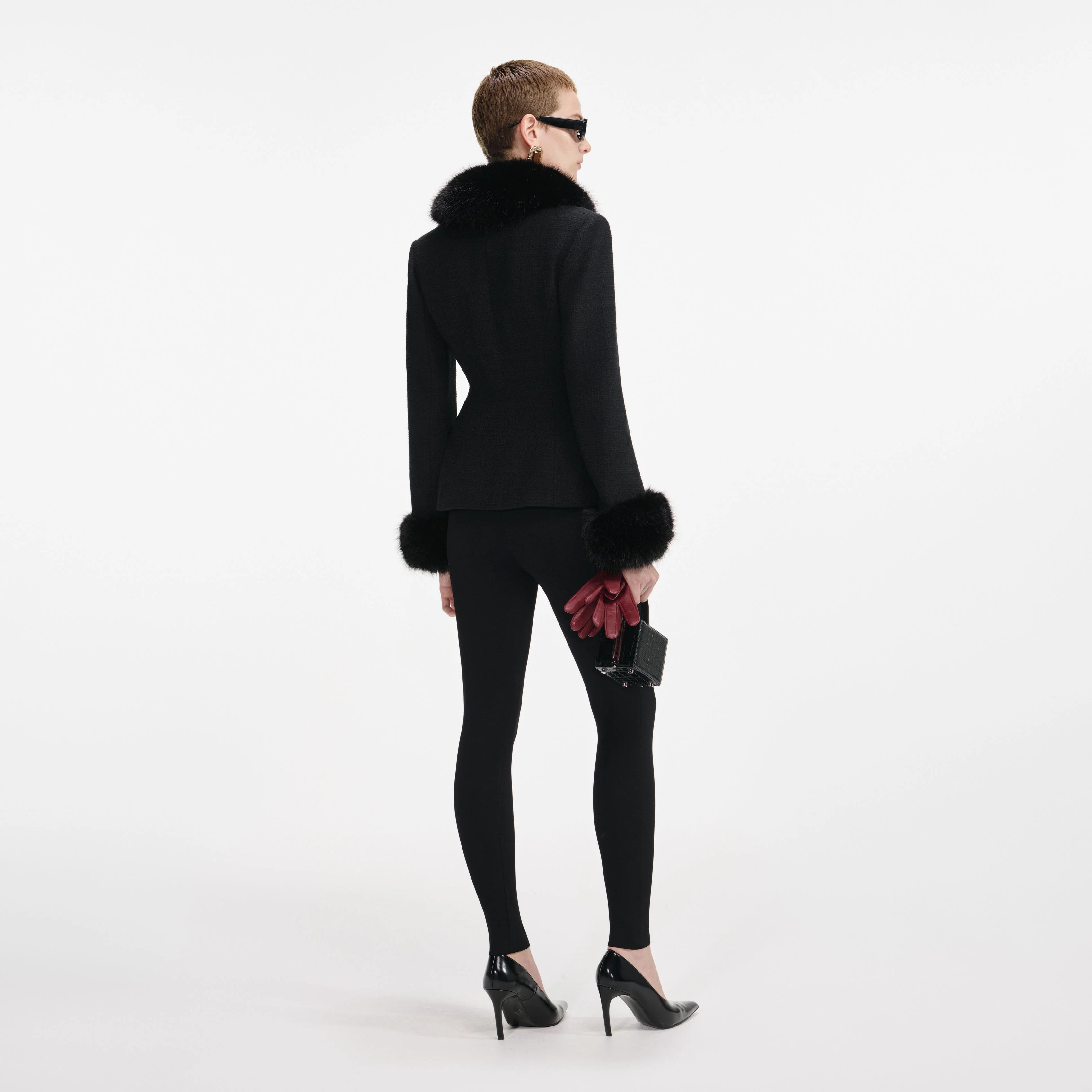Black Tailored Boucle Fur Jacket