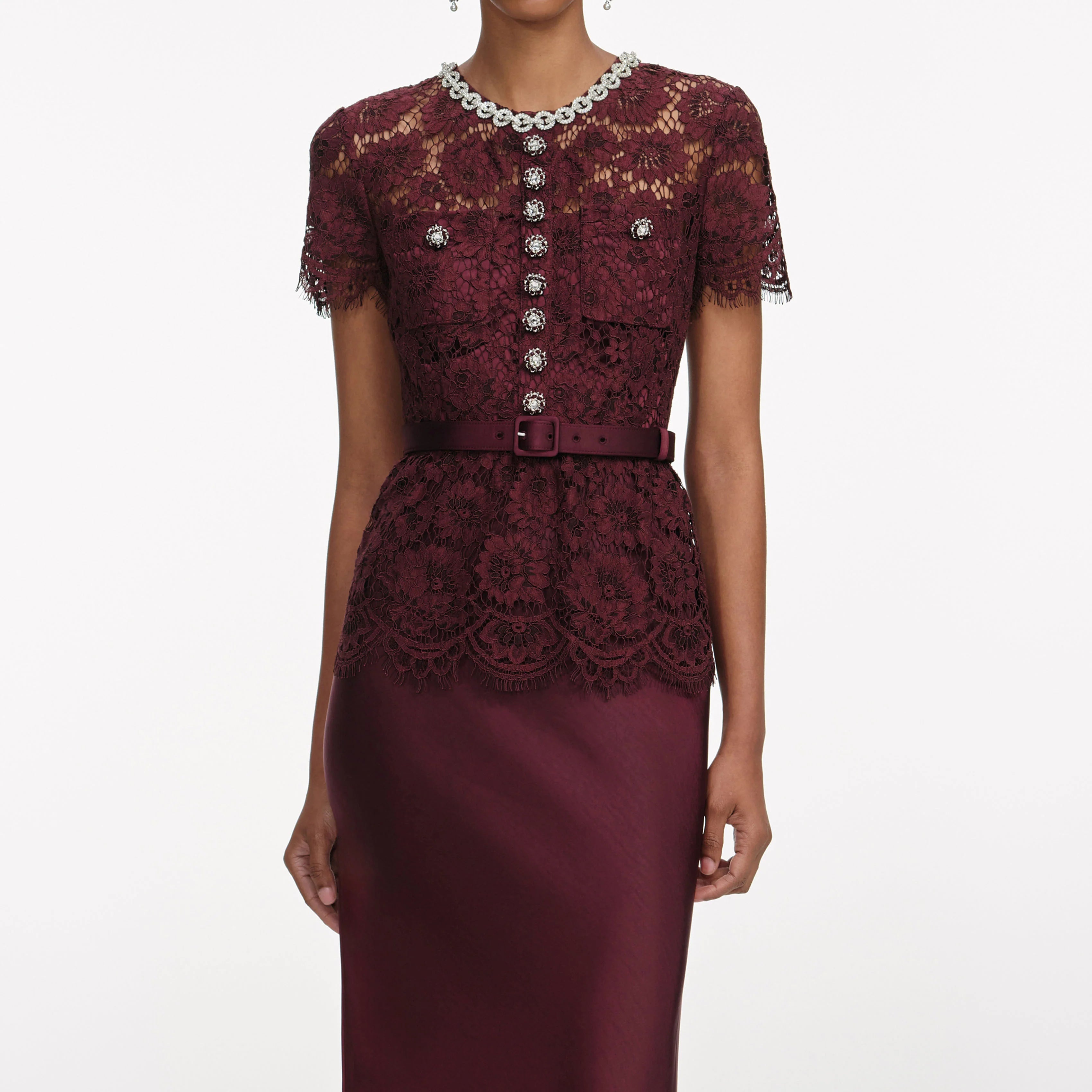 Burgundy Lace Satin Maxi Dress
