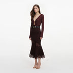 Brown Ribbed Knit Midi Skirt