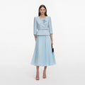 Blue 3D Flower Chiffon Midi Dress