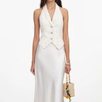 Cream Linen Blend Satin Midi Dress