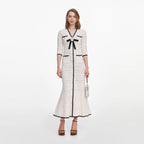 White Pointelle Knit Long Cardigan