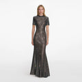 Gunmetal Rhinestone Mesh Maxi Dress