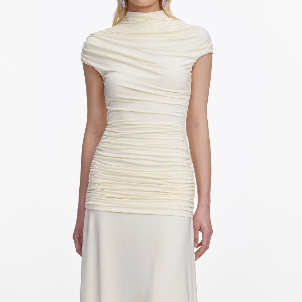 Yellow Jersey Draped Maxi Dress