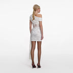White Rhinestone Lace Tie Side Mini Dress