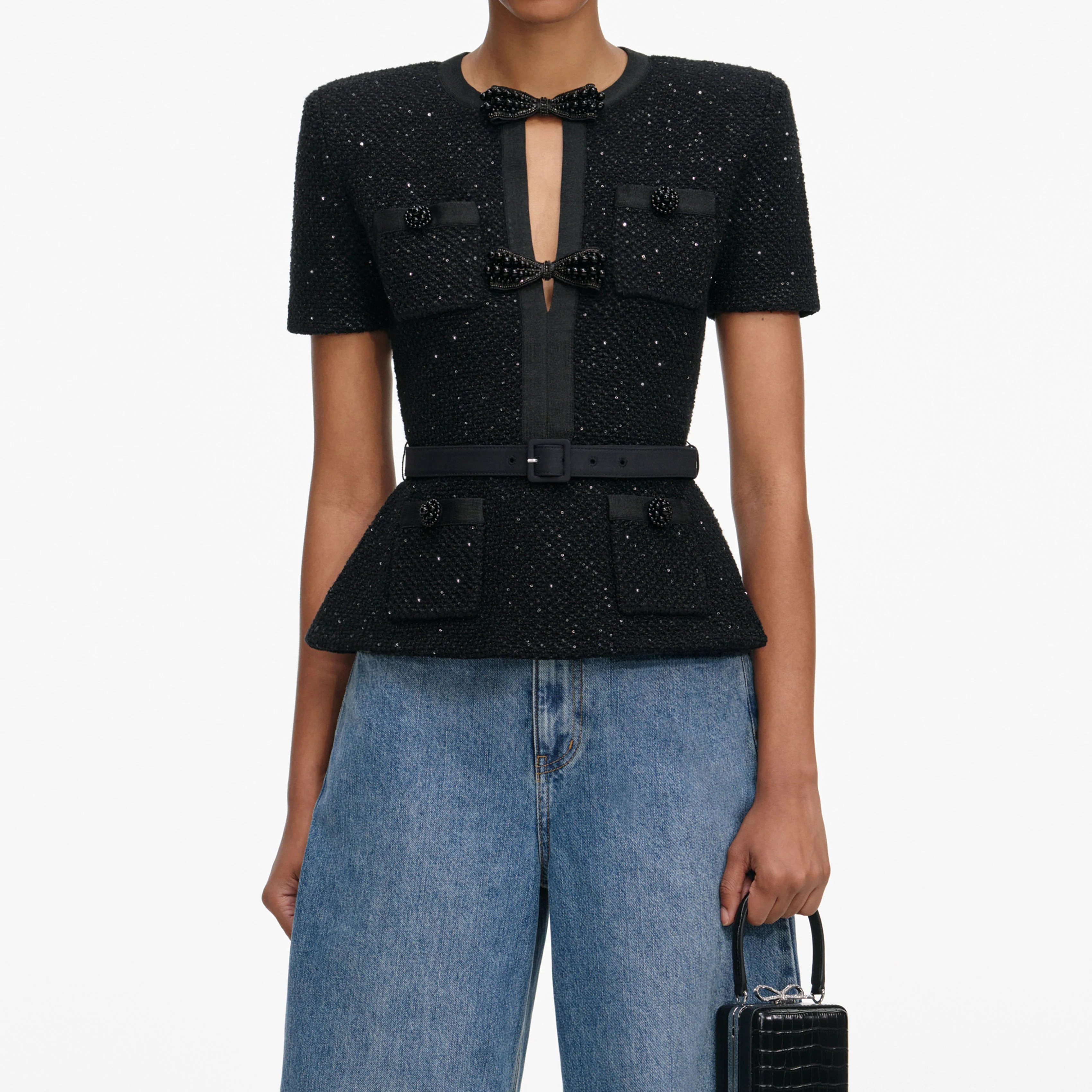 Black Sequin Knit Top