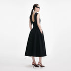 Black Boucle Sleeveless Midi Dress