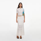 White Pointelle Knit Midi Skirt