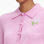 Pink Flower Embroidered Knit Cardigan