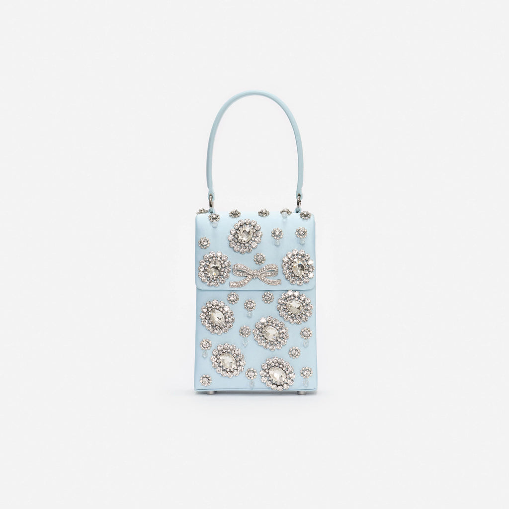 Blue Satin Crystal Mini Bow Bag