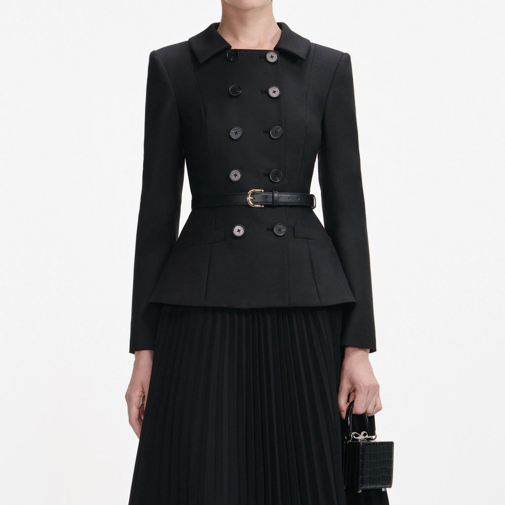 Black Wool Crepe Midi Dress