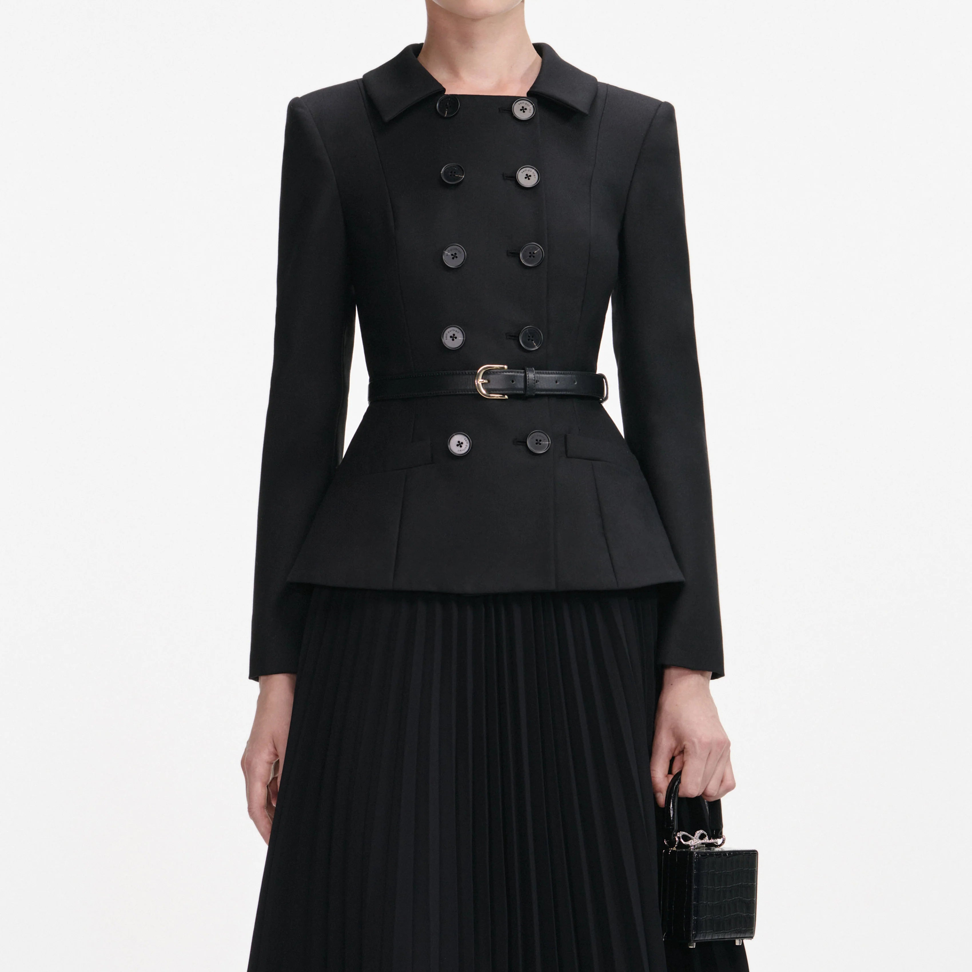 Black Wool Crepe Midi Dress