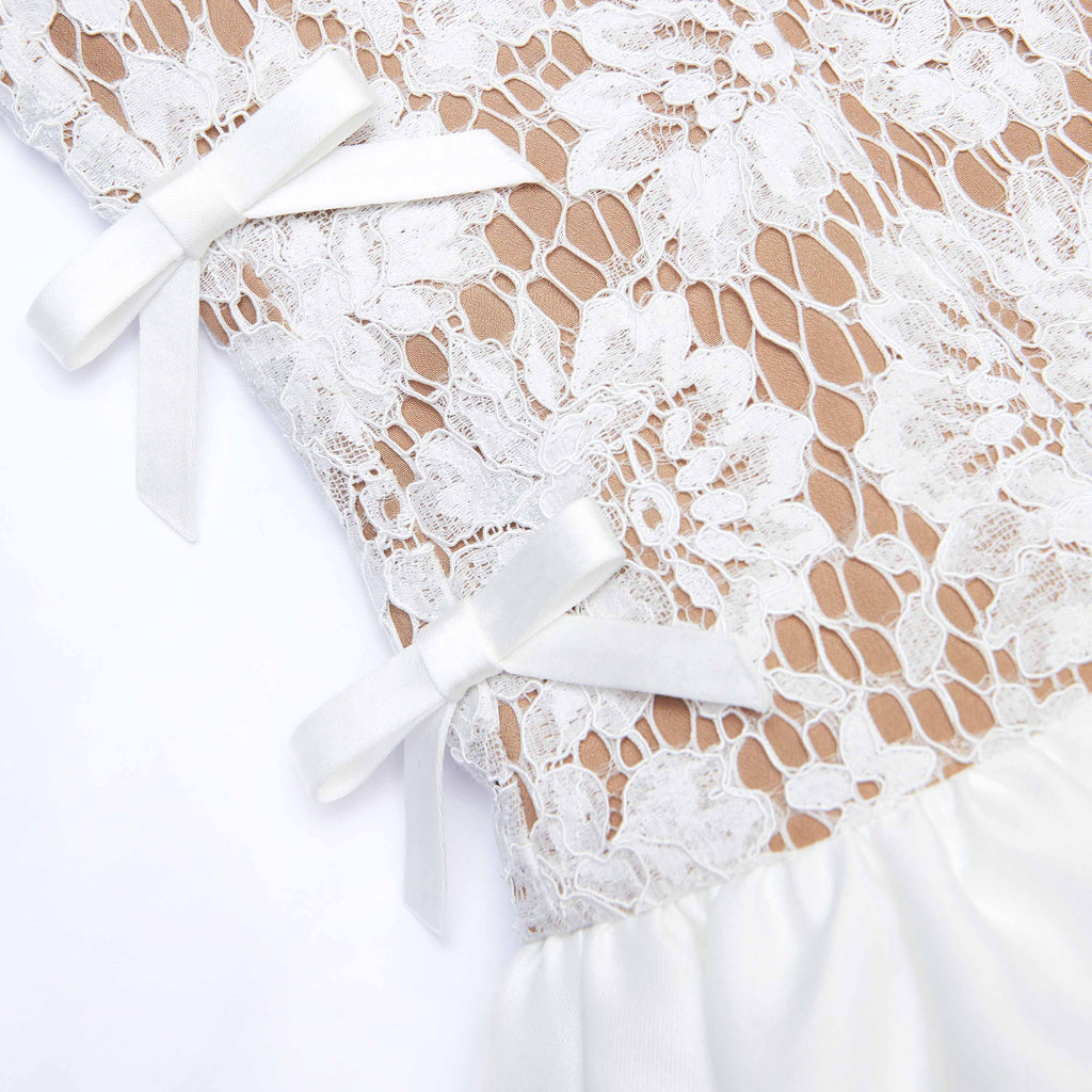 White Lace Taffeta Maxi Dress