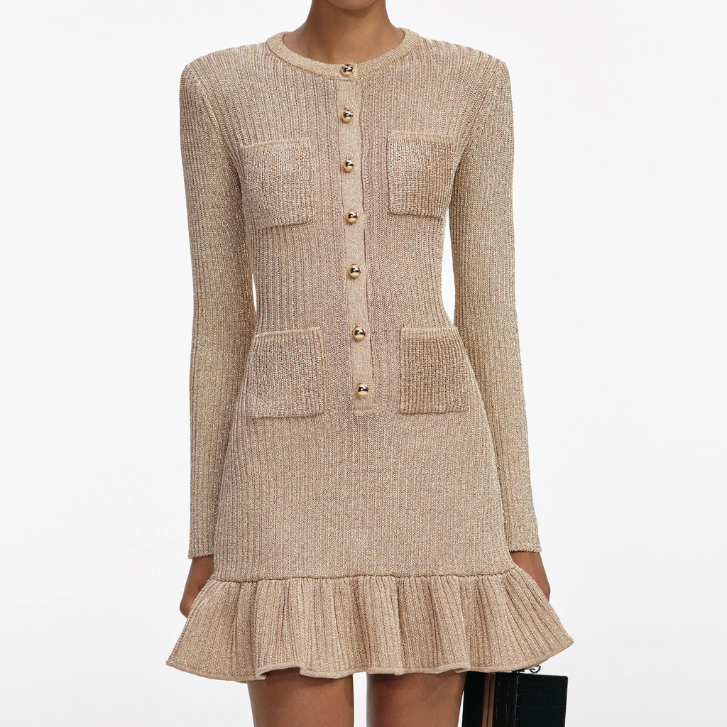 Gold Lurex Knit Mini Dress