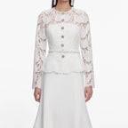 White Lace Crepe Midi Dress
