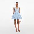 Blue Cotton Embroidered Mini Dress
