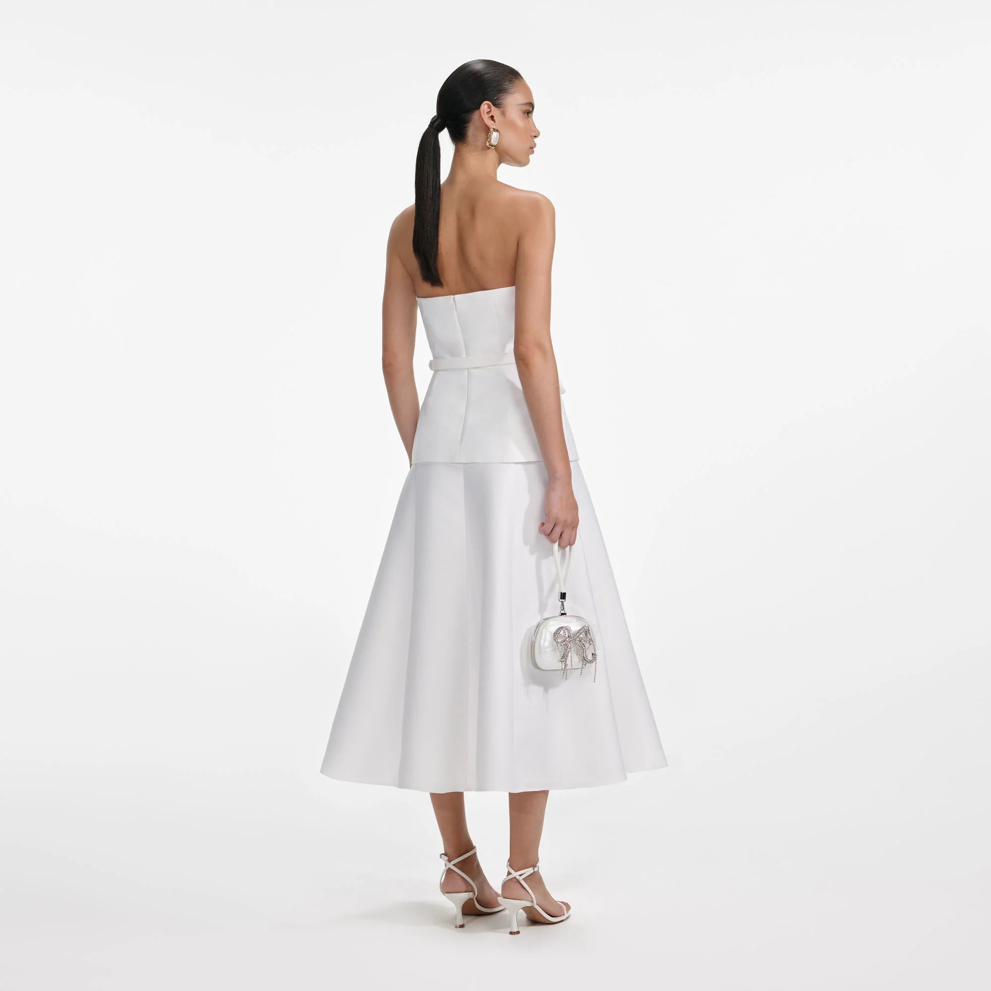 White Taffeta Bandeau Midi Dress