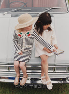 Cream And Navy Striped Knitted Cardigan