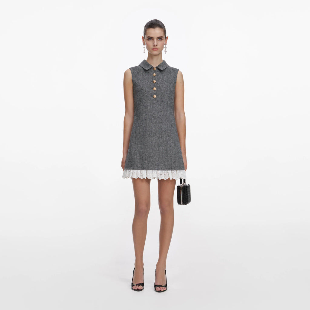 Grey Herringbone Mini Dress
