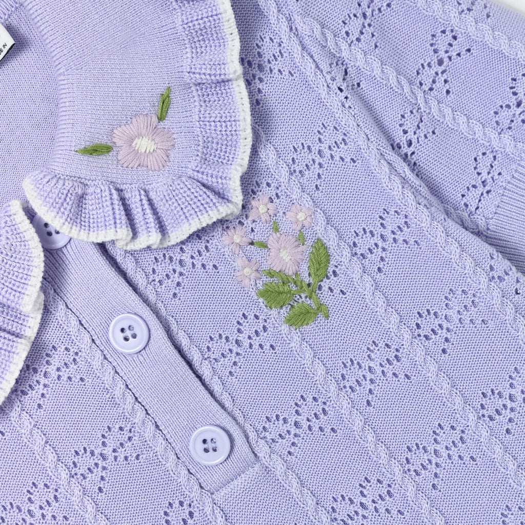 Lilac Pleated Pointelle Knit Dress
