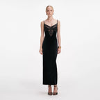 Black Velvet Strappy Midi Dress