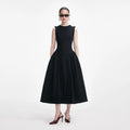 Black Boucle Sleeveless Midi Dress