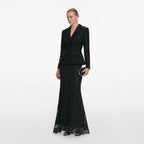 Black Boucle Rhinestone Lace Maxi Dress