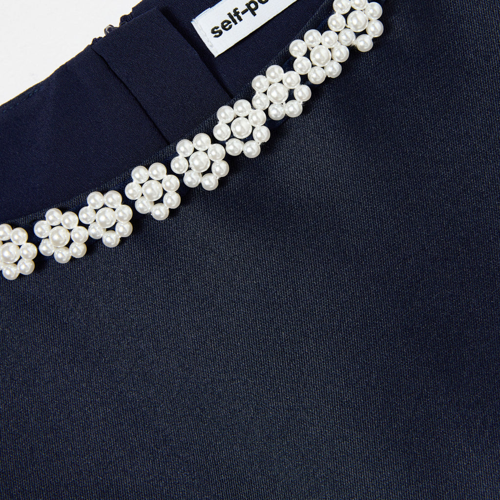 Navy Flower Scallop Taffeta Dress