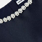 Navy Flower Scallop Taffeta Dress