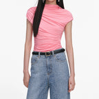 Pink Jersey Gathered Top