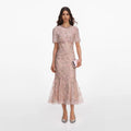 Pink Embellished Cape Midi Dress