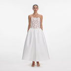 White Lace Taffeta Maxi Dress