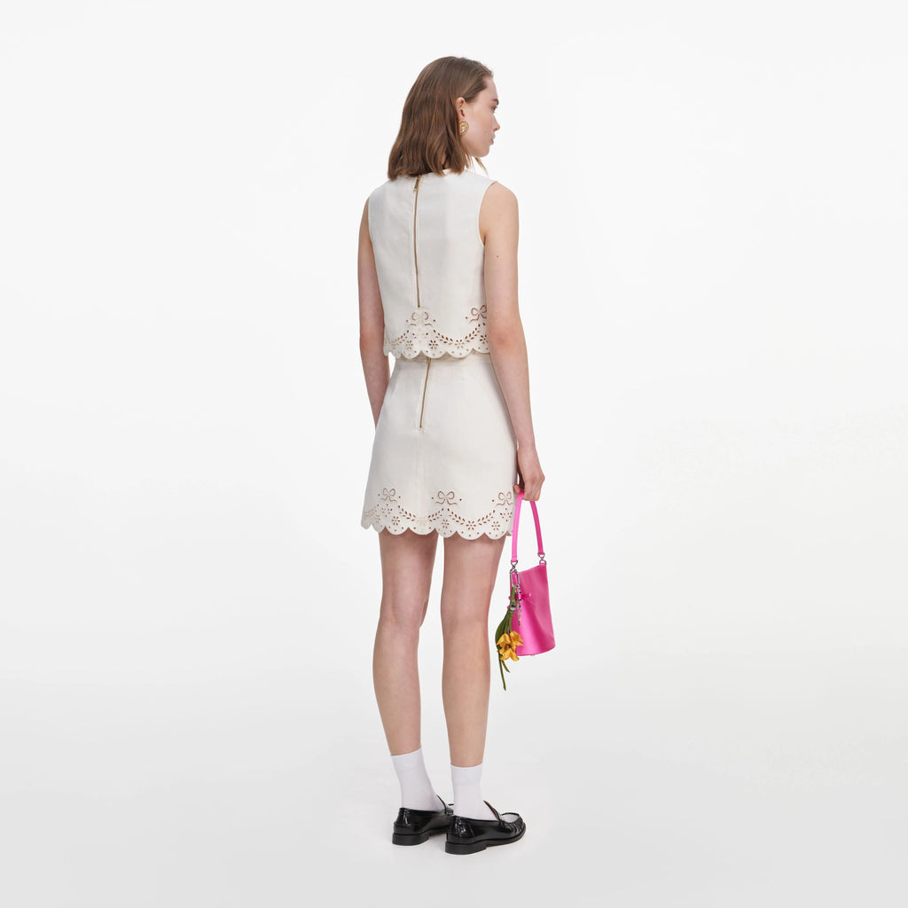 Cream Broderie Denim Mini Skirt