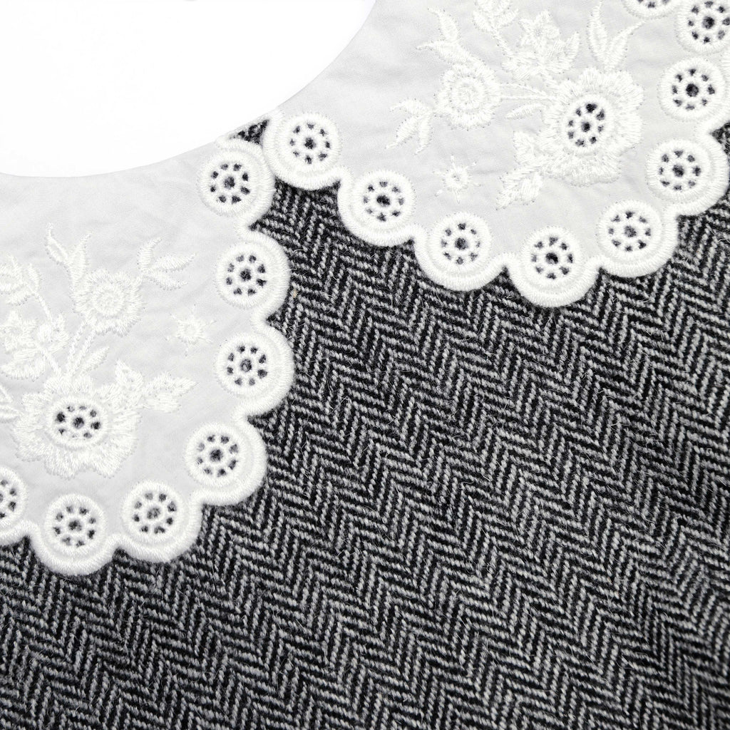 Grey Herringbone Collared Mini Dress