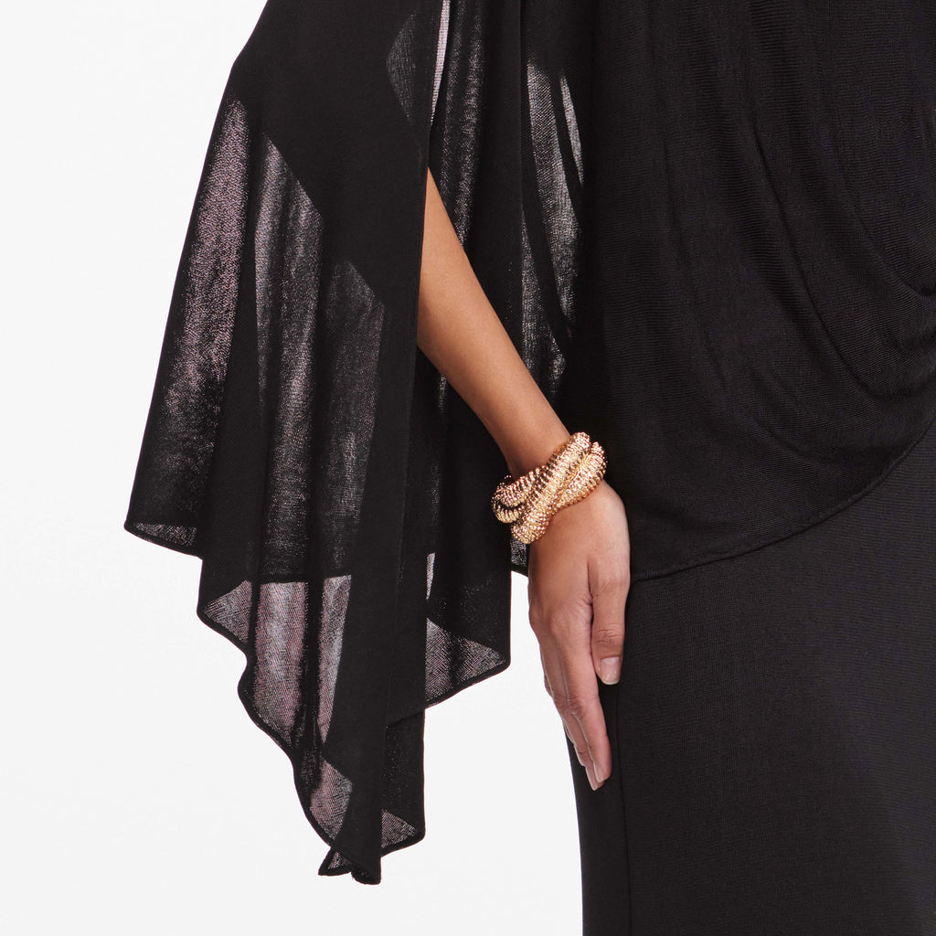 Black Viscose Knit One Shoulder Maxi Dress