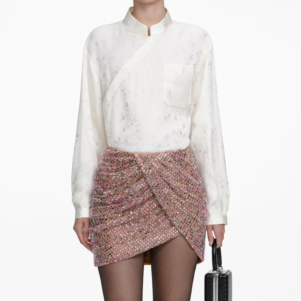 Cream Satin Jacquard Blouse