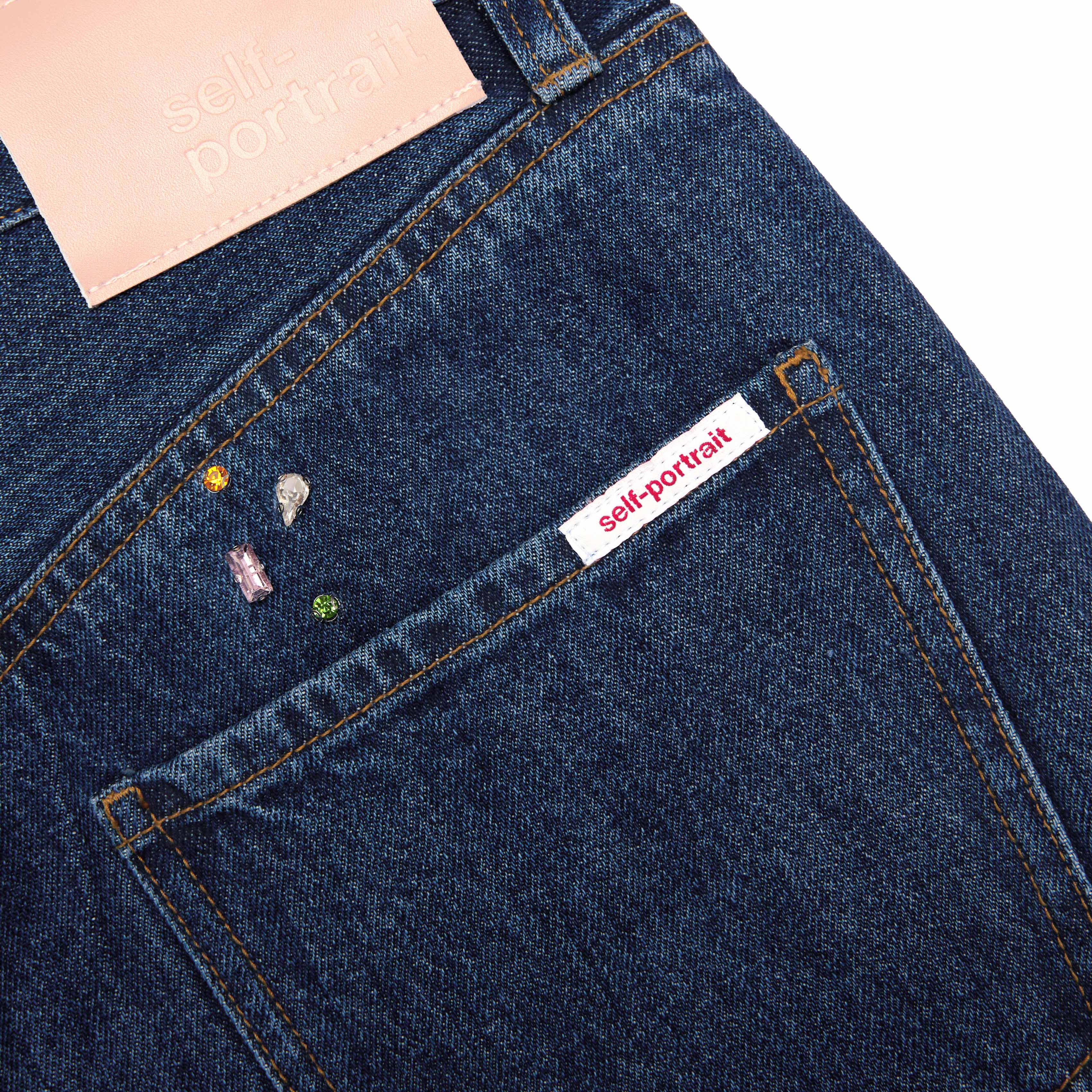 Blue Embellished Barrel Leg Jeans