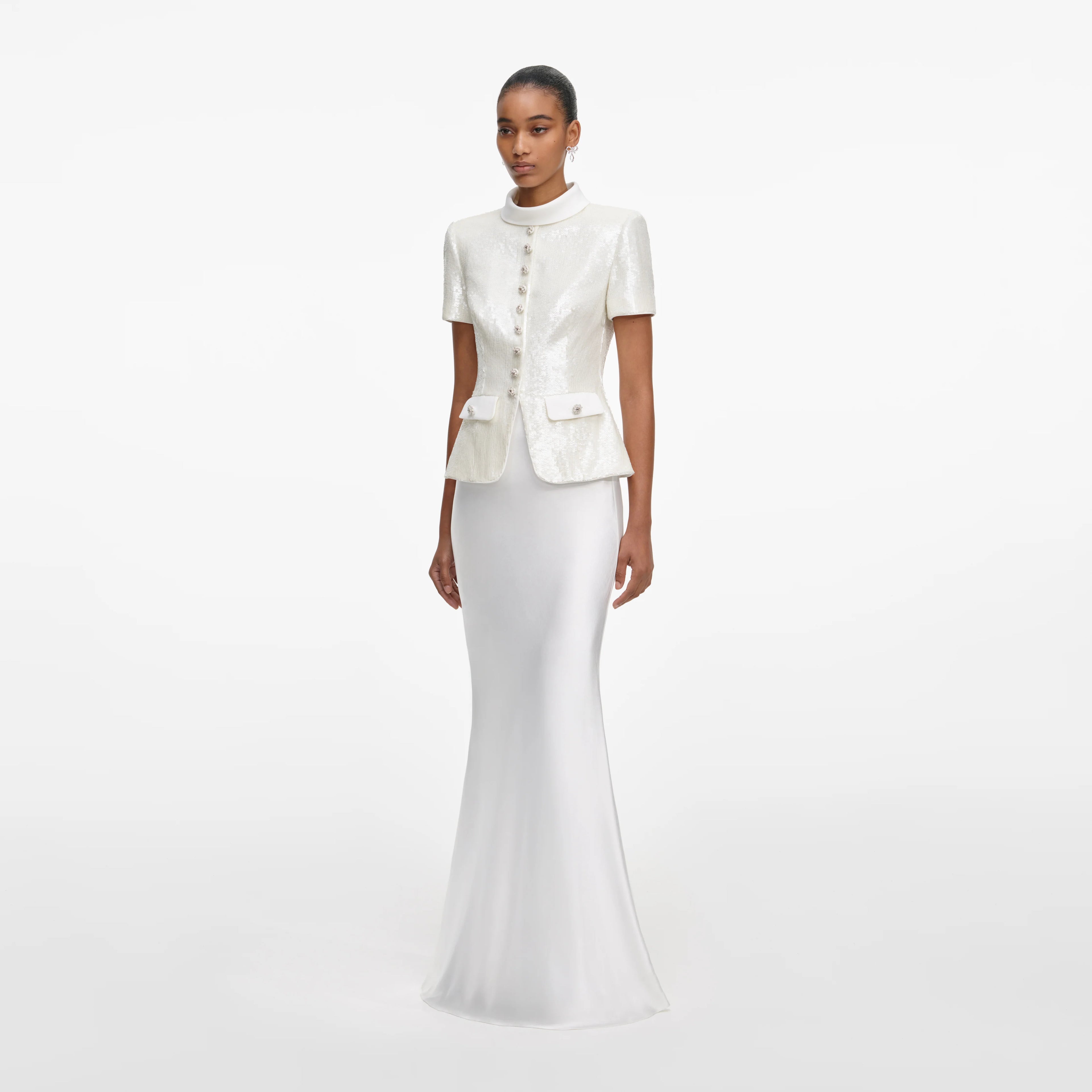 White Sequin Tailored Maxi Dress