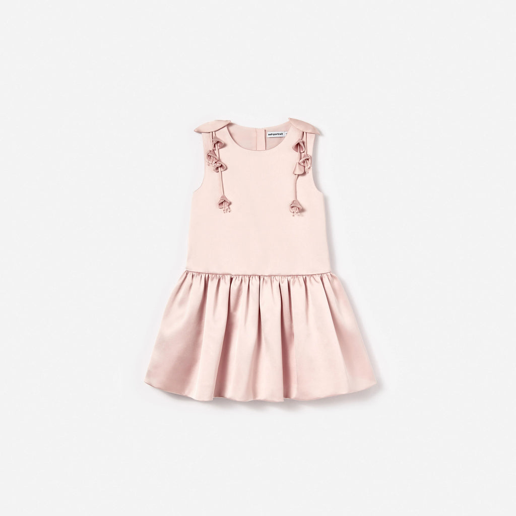 Pink Satin Sleeveless Flower Dress