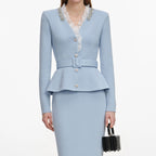 Blue Crystal Trim Knit Midi Dress