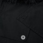 Black Twill Fur Collar Trench Coat