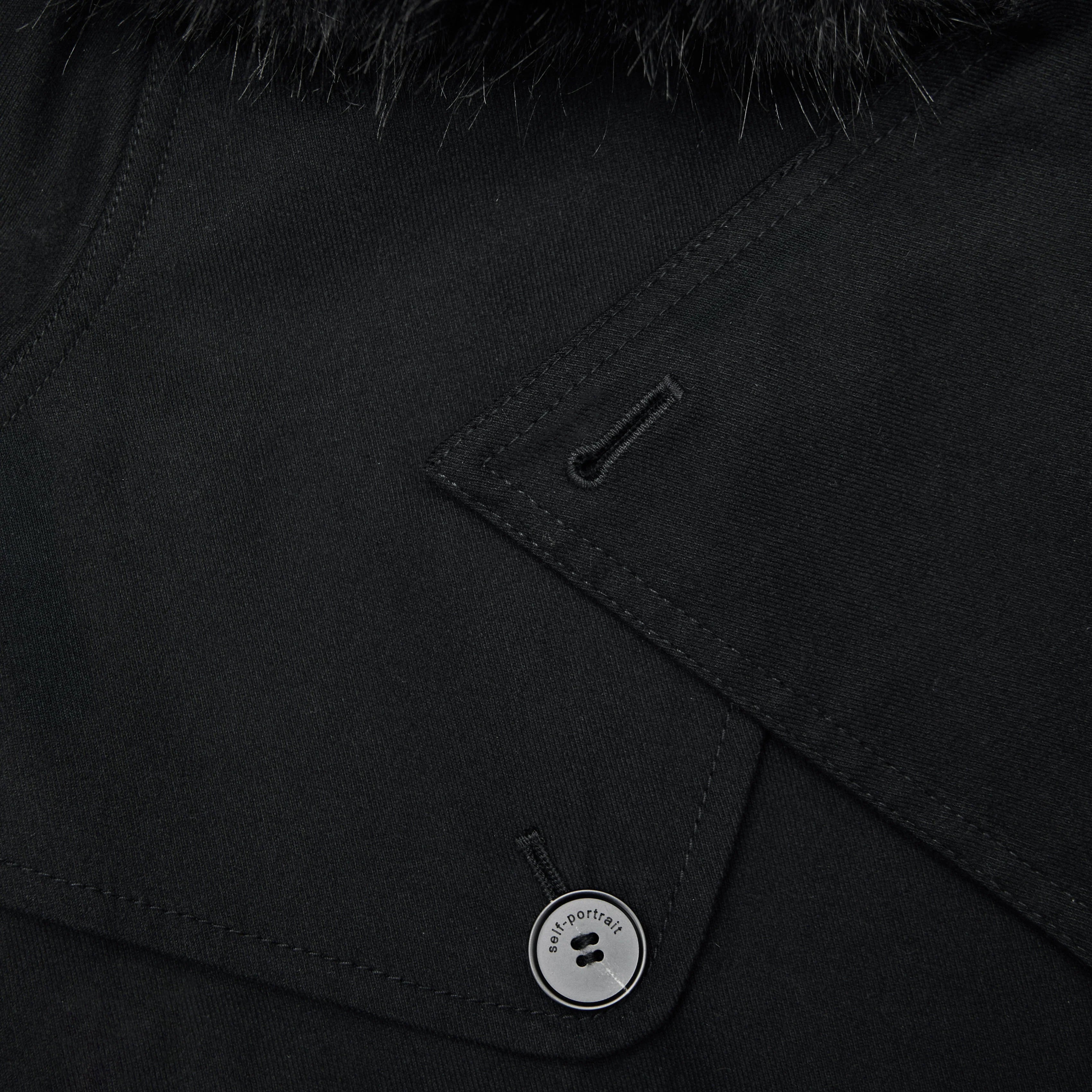 Black Twill Fur Collar Trench Coat