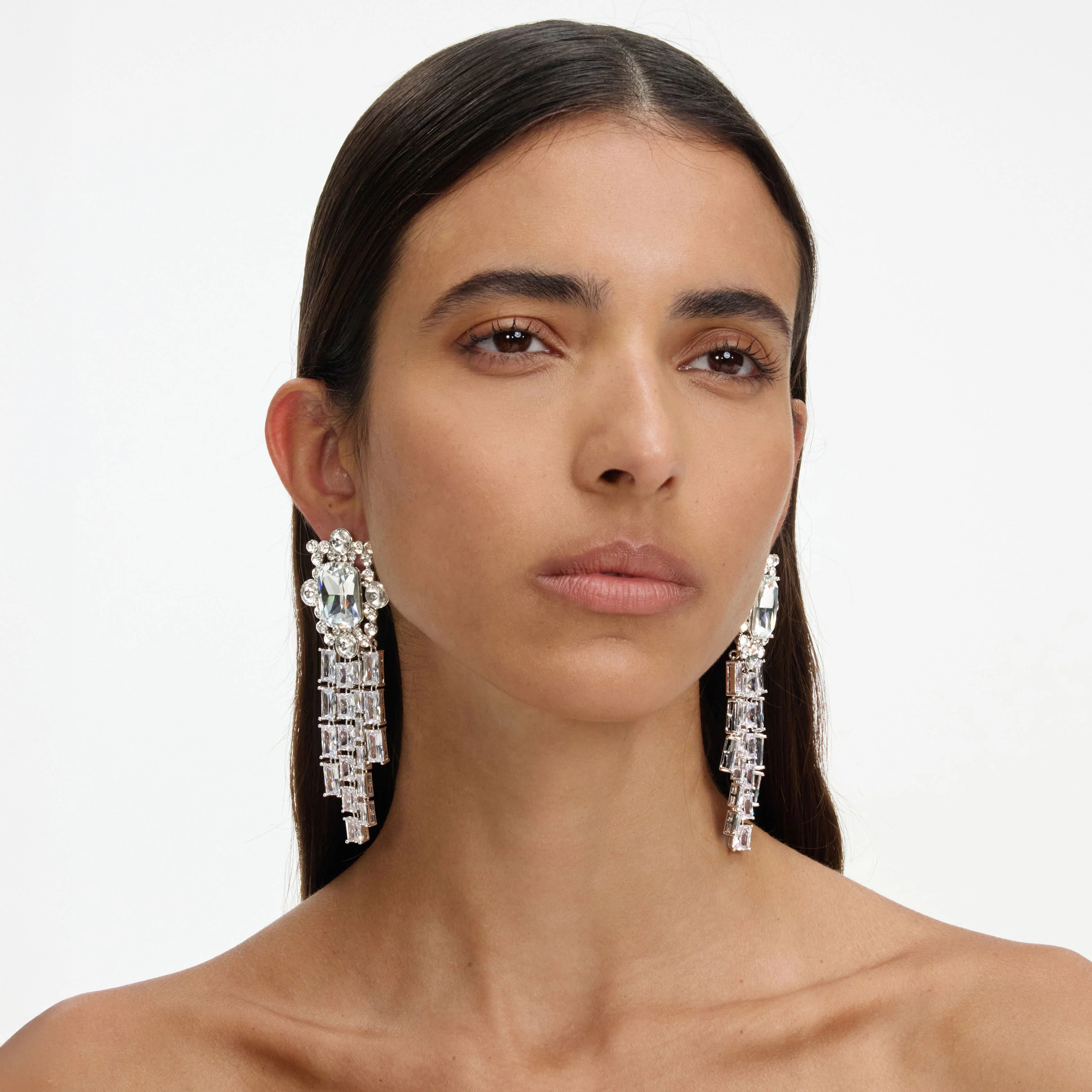 Silver Crystal Cluster Dangle Earrings