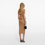 Camel Knit Peplum Midi Dress