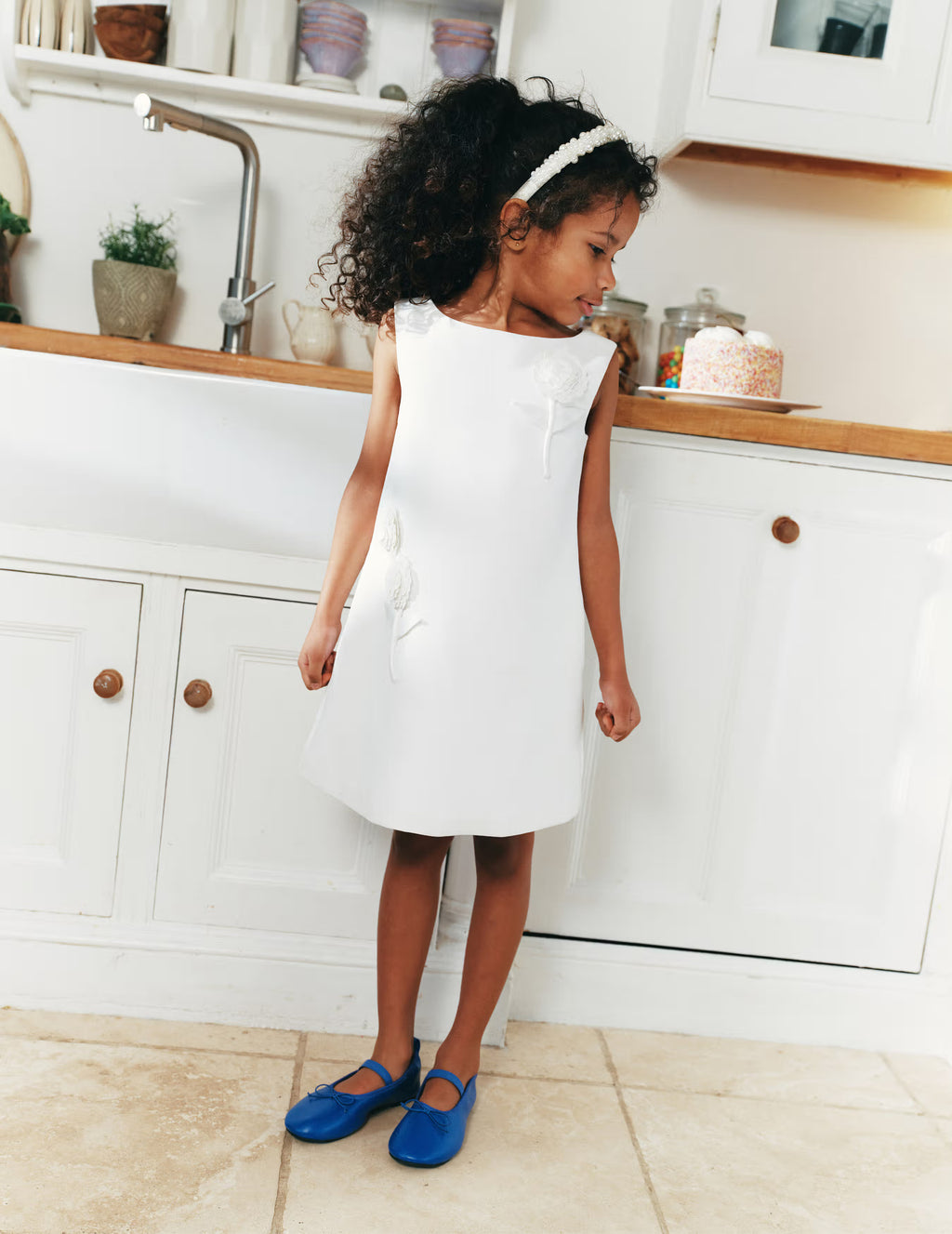 White Crepe Sequin Flower Dress