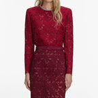 Burgundy Guipure Lace Midi Skirt