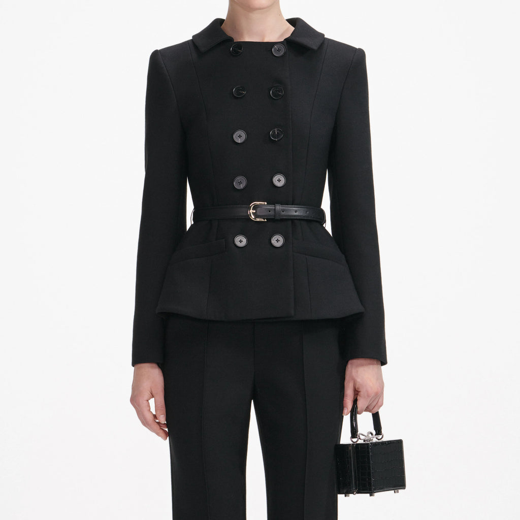 Black Wool Double Breasted Jumpsuit
