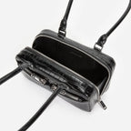 Black Croc Leather Mini Shoulder Bag